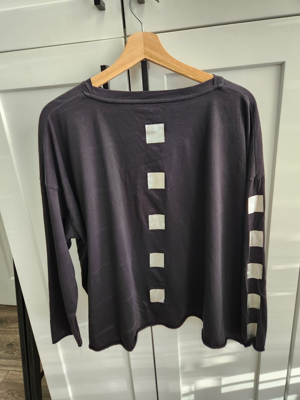 PLANET By Lauren G Pima Cotton Boxy Long Sleeve Tee Cube One Size Lagenlook - Picture 5 of 12